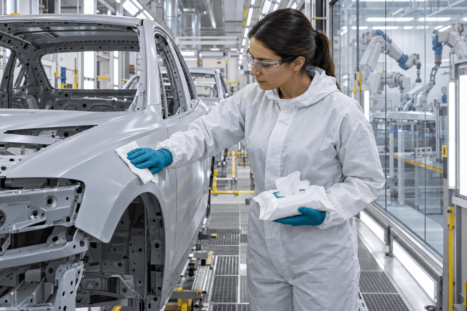 Car plant paint shop prep wiping