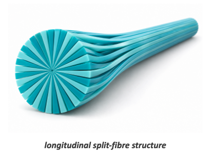 Longitudinal split fibre structure